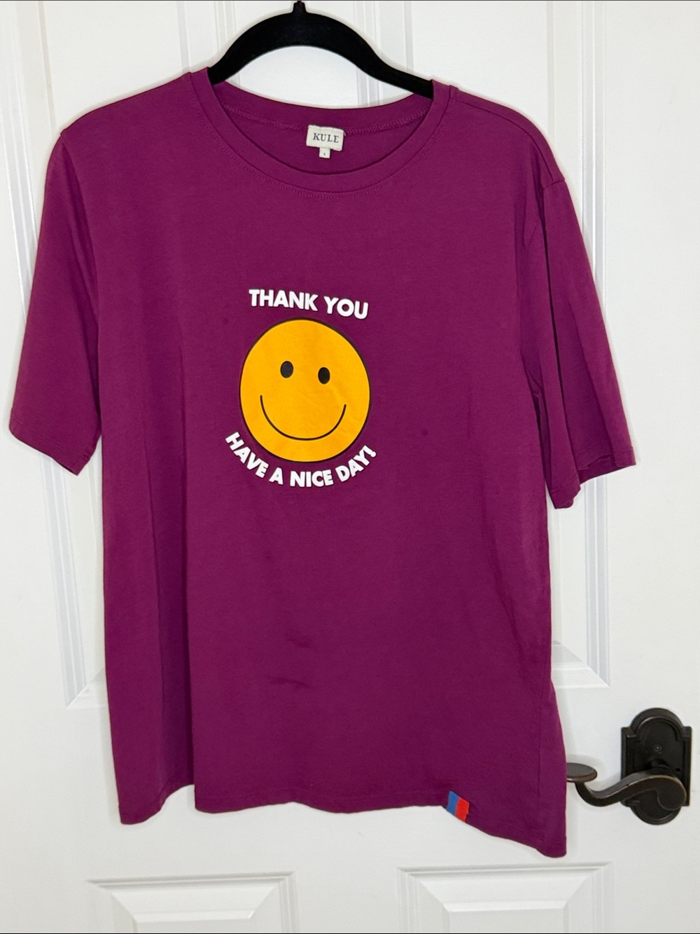 KULE Women’s 'Thank You' Smiley Tee in Magenta
